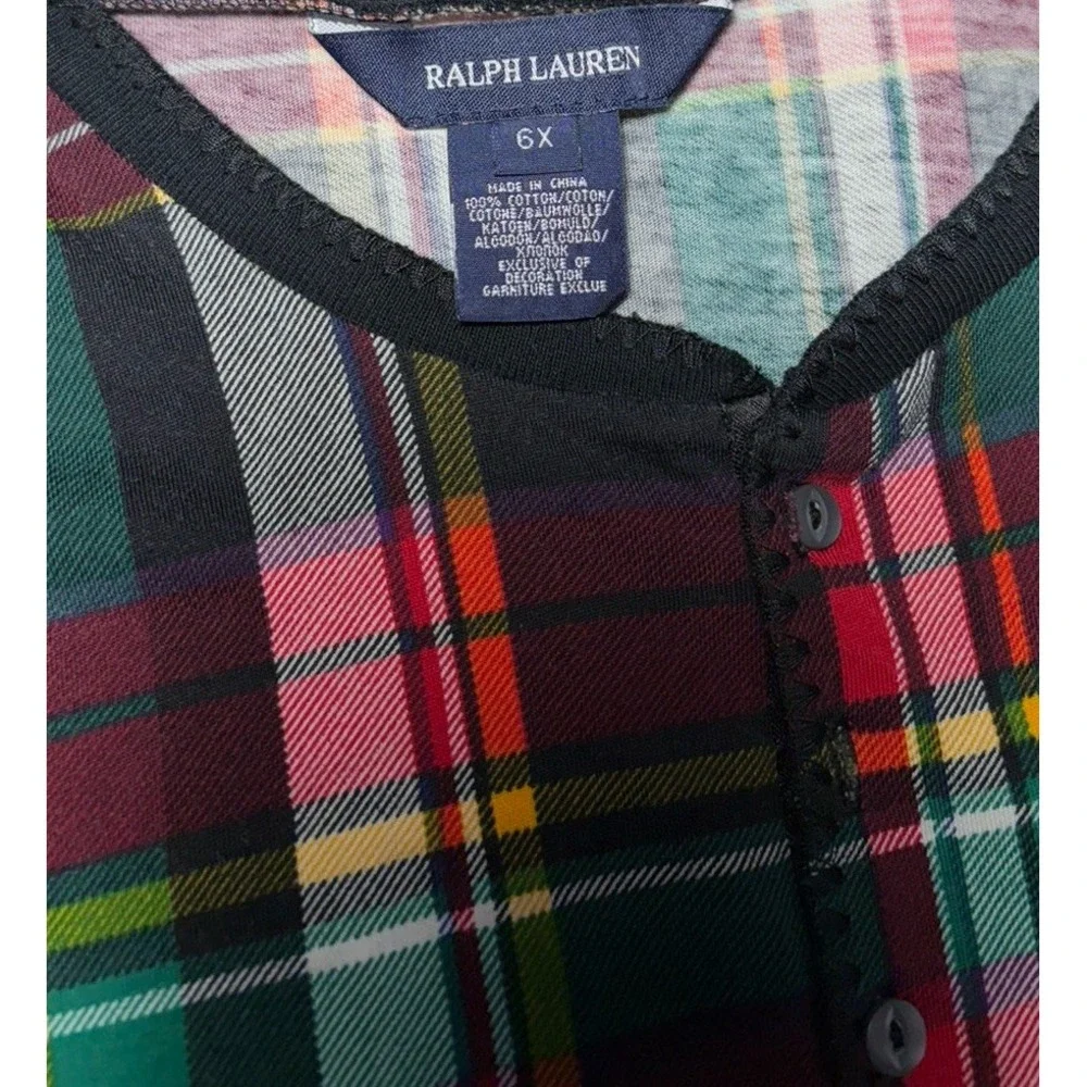 Ralph Lauren Girls Shirt Dress Size 6X Red Blue Plaid Button Long Sleeve Ruffles